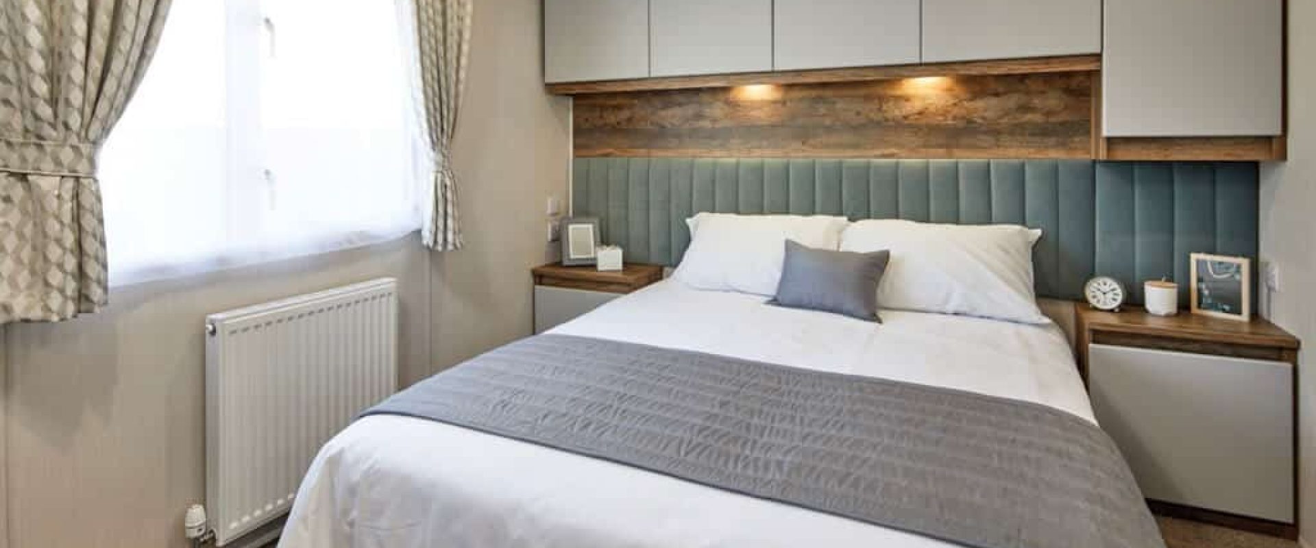 Oakcliff's Lapwing Plus Mini Lodge spacious double bedroom.